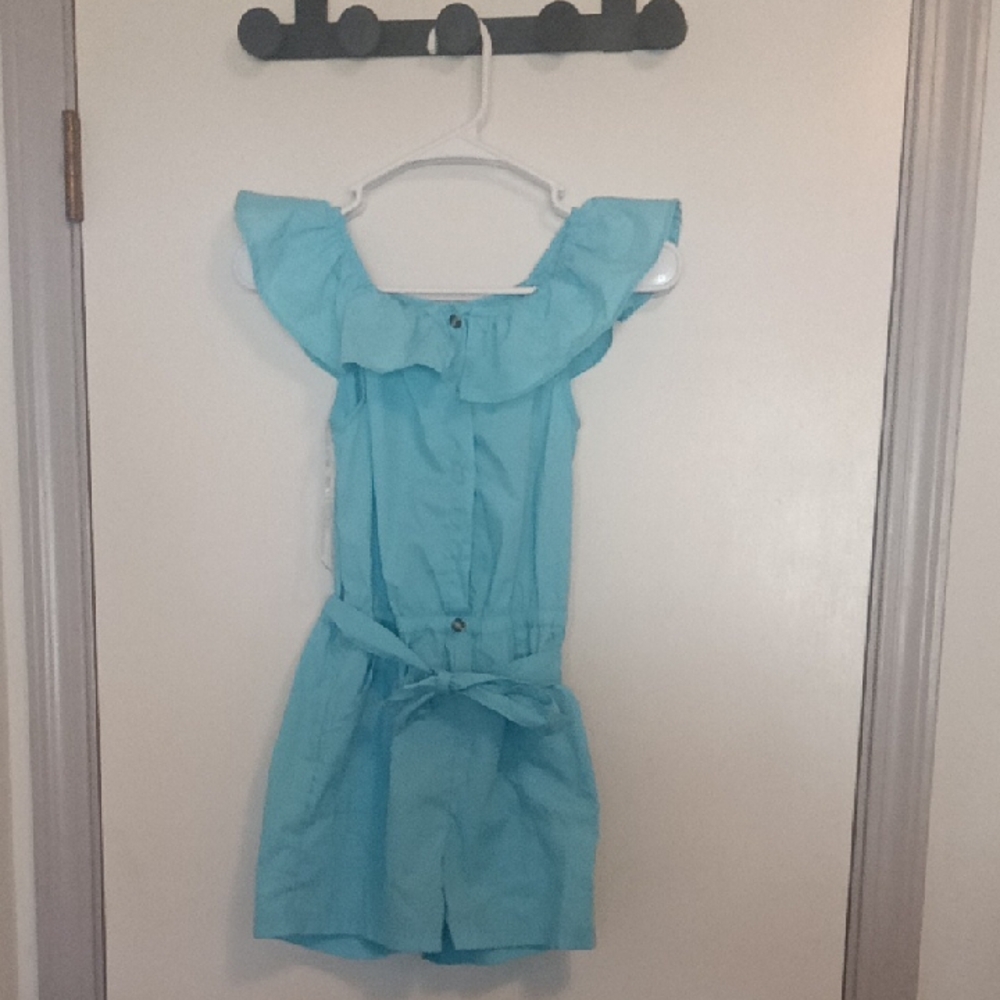 Blue Ruffle Off-Shoulder Romper